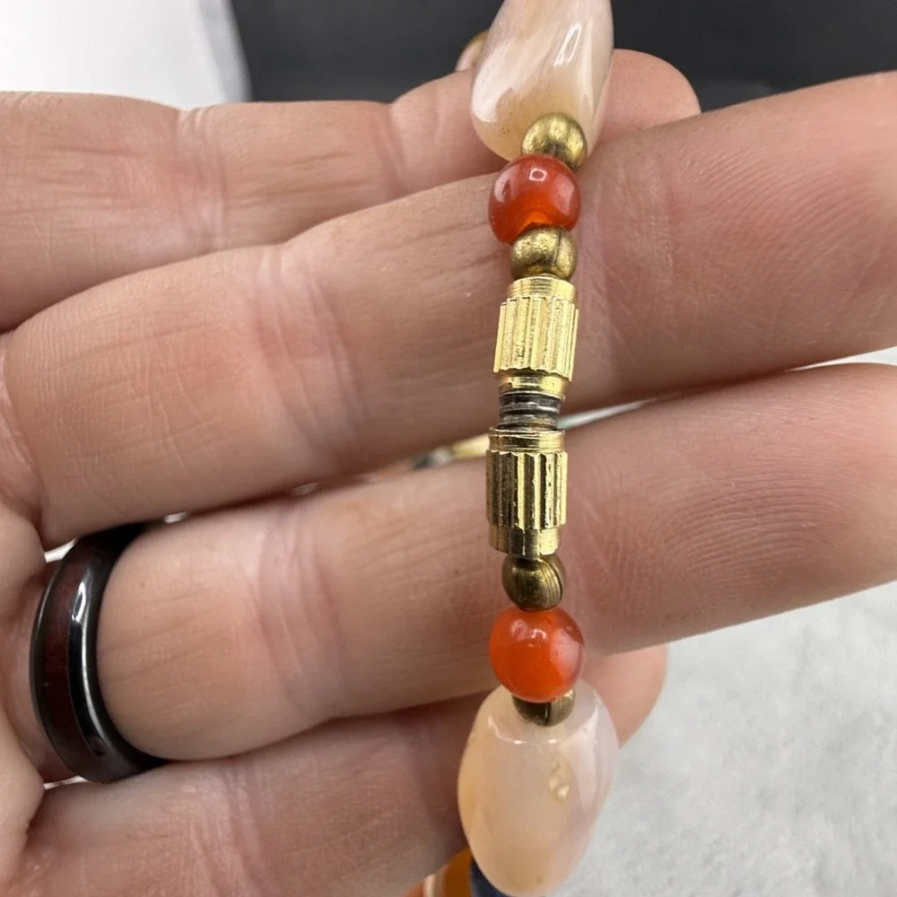 Vintage Beggers Beaded Necklace Polished Stone Flapper Opera 34